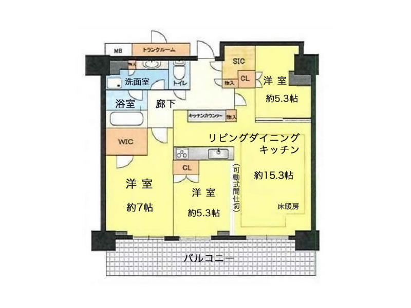 ブランズ横浜15階3LDK間取り図