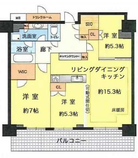 ブランズ横浜15階3LDK間取り図